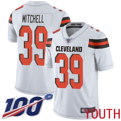 Cleveland Browns Terrance Mitchell Youth White Limited Jersey #39 NFL Football Road 100th Season Vapor Untouchable->youth nfl jersey->Youth Jersey